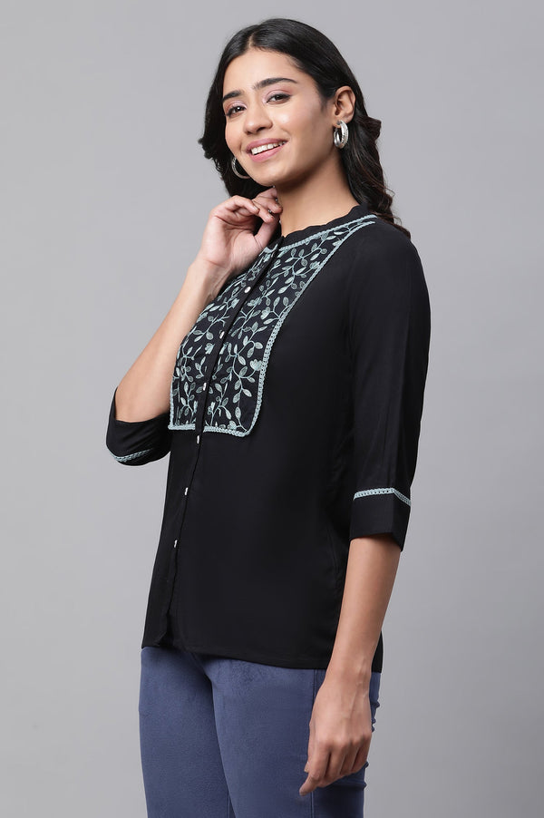 Elleven Women's Black Embroidered Short Top