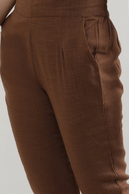 Brown Solid Cotton Blend Trousers