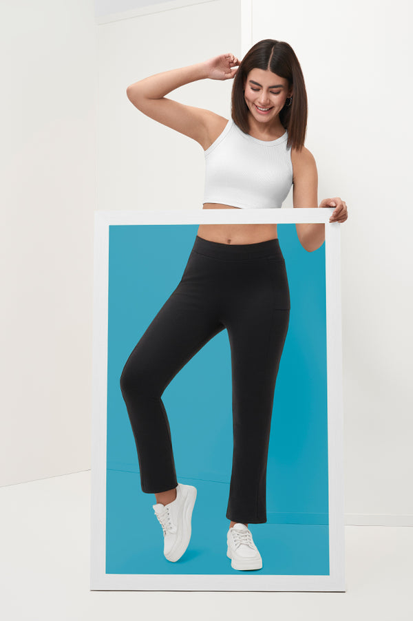 Black Solid Flared Pants With Elasticated Waist