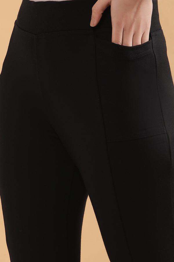 Black Solid Flared Pants With Elasticated Waist