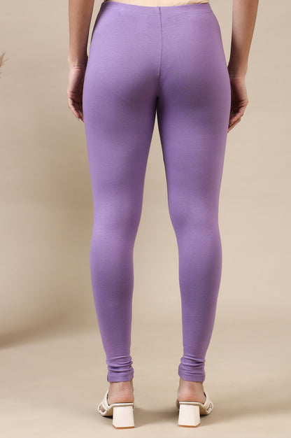Purple Cotton Lycra Ankle Length Leggings