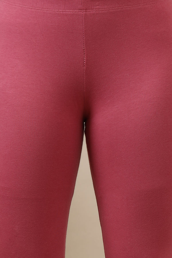 Purple Cotton Lycra Ankle Length Leggings