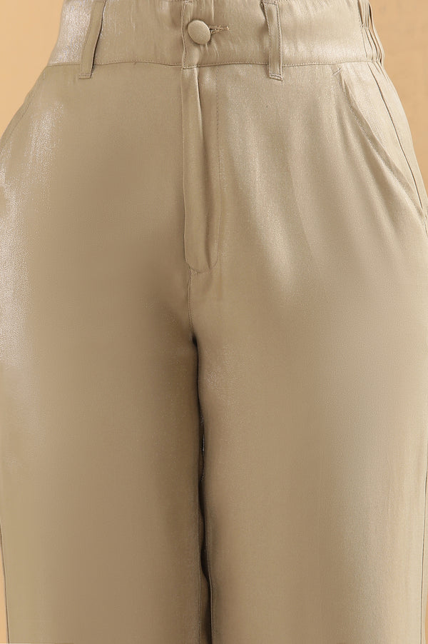 Gold Solid Straight Fit Woven Pants With Elasticated Back