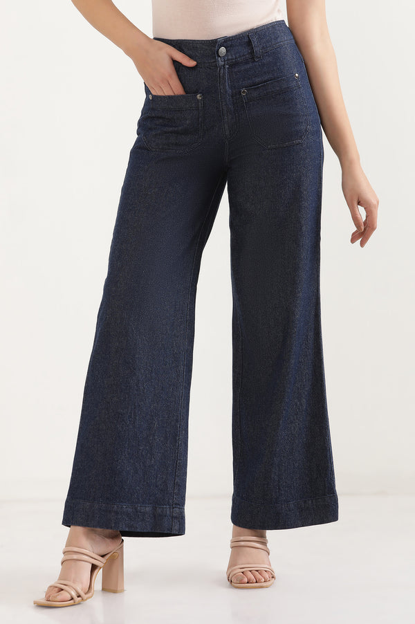 Dark Blue Denim Flared Pants