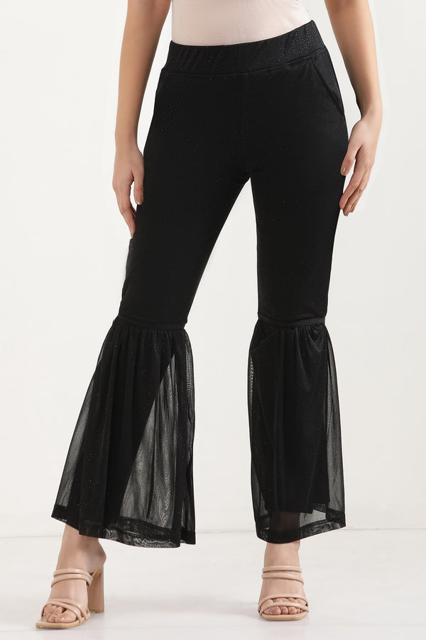 Black Printed Flared Sharara With Elasticated Waist