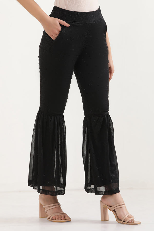 Black Printed Flared Sharara With Elasticated Waist