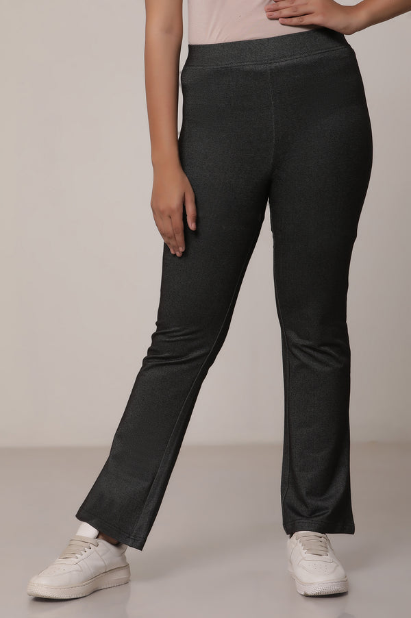 Black Solid Flared Cotton Pants