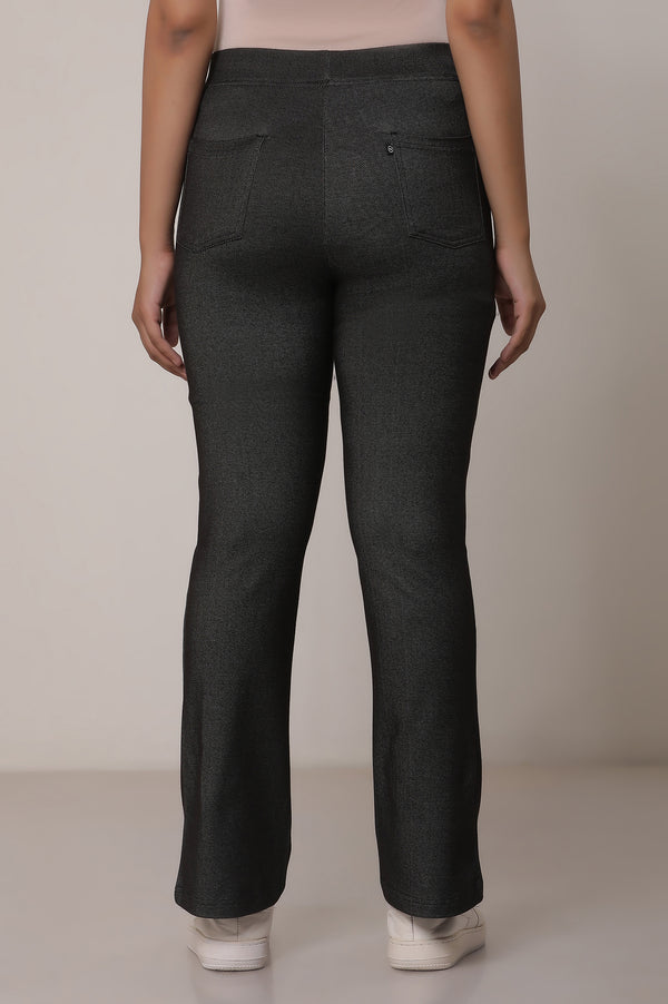 Black Solid Flared Cotton Pants