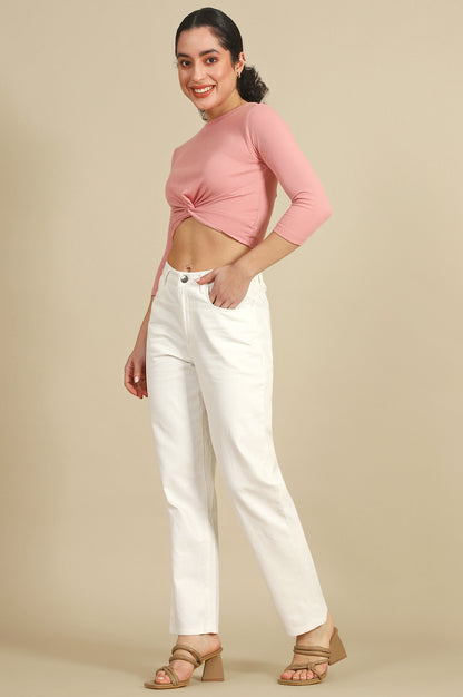 White Solid Pure Cotton Straight Trousers &amp; Pants
