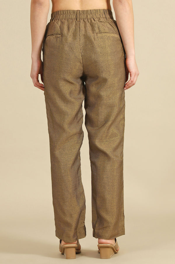 Brown Yarn Dyed Straight Fit Pants With YKK Zipper