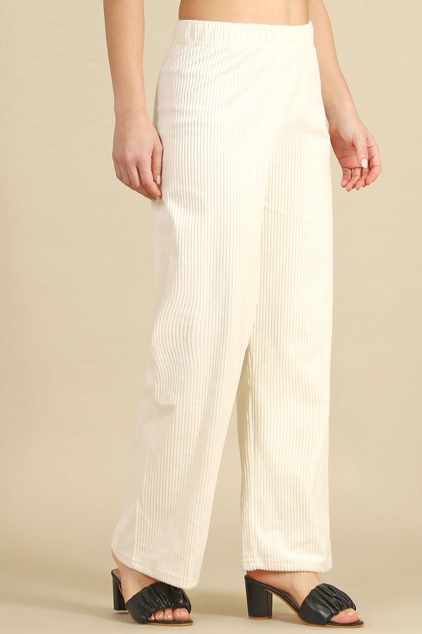 Cream Solid Straight Fit Cotton Pants