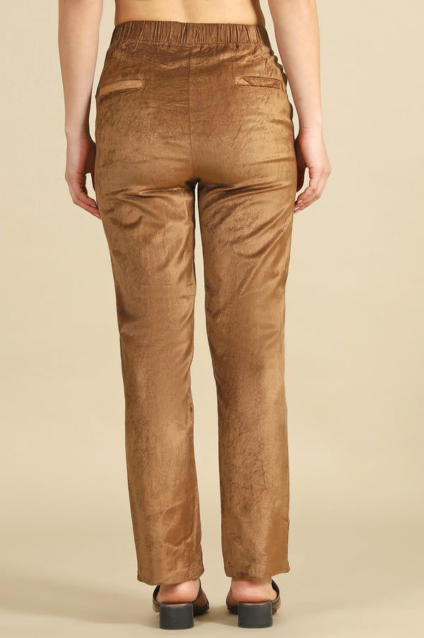 Gold Solid Straight Fit Cotton Pants
