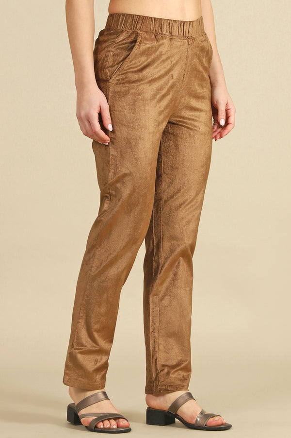 Gold Solid Straight Fit Cotton Pants