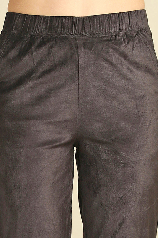 Grey Solid Straight Pants