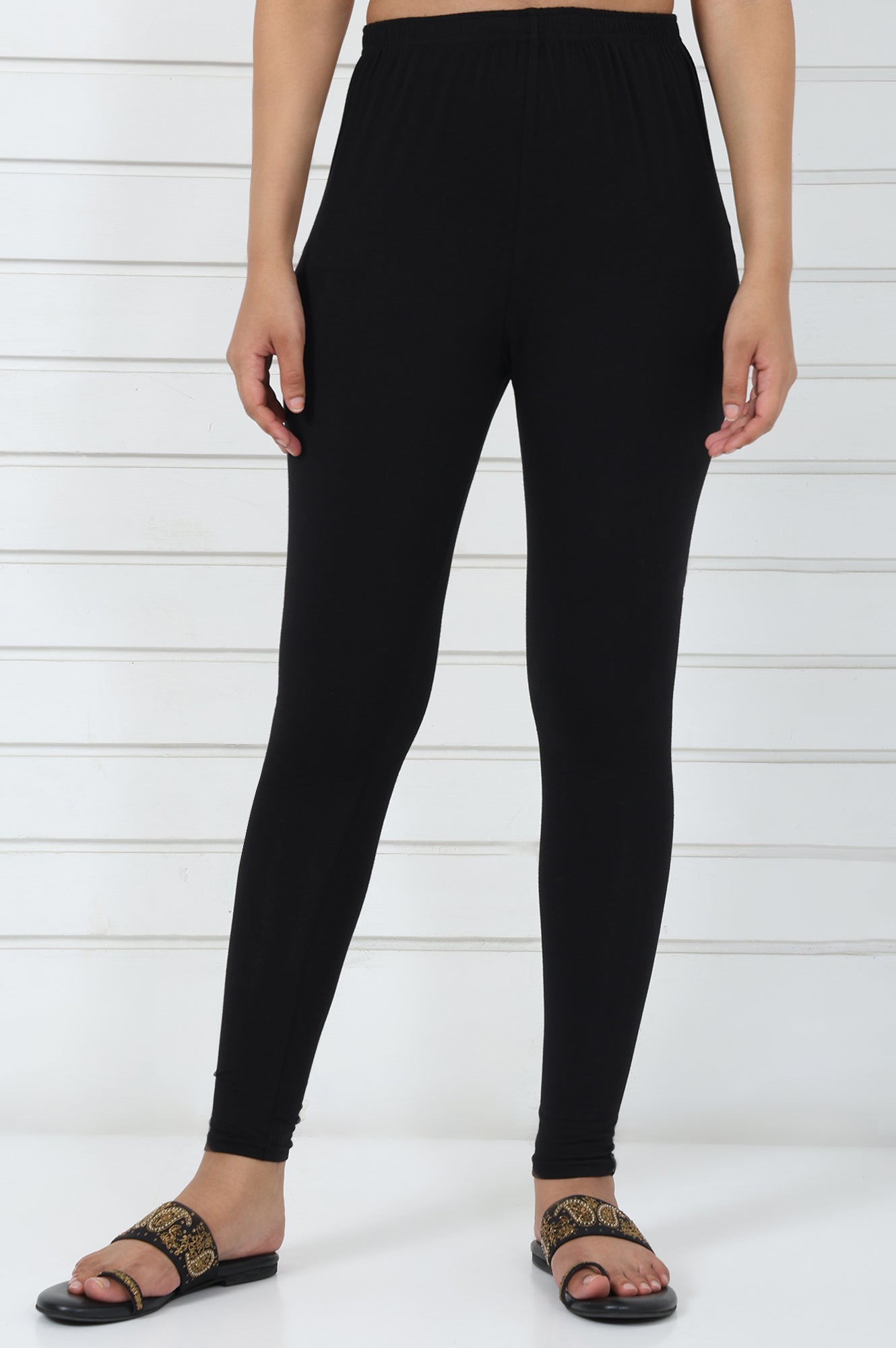 Black Solid Cotton Lyrca Skinny Fit Tights