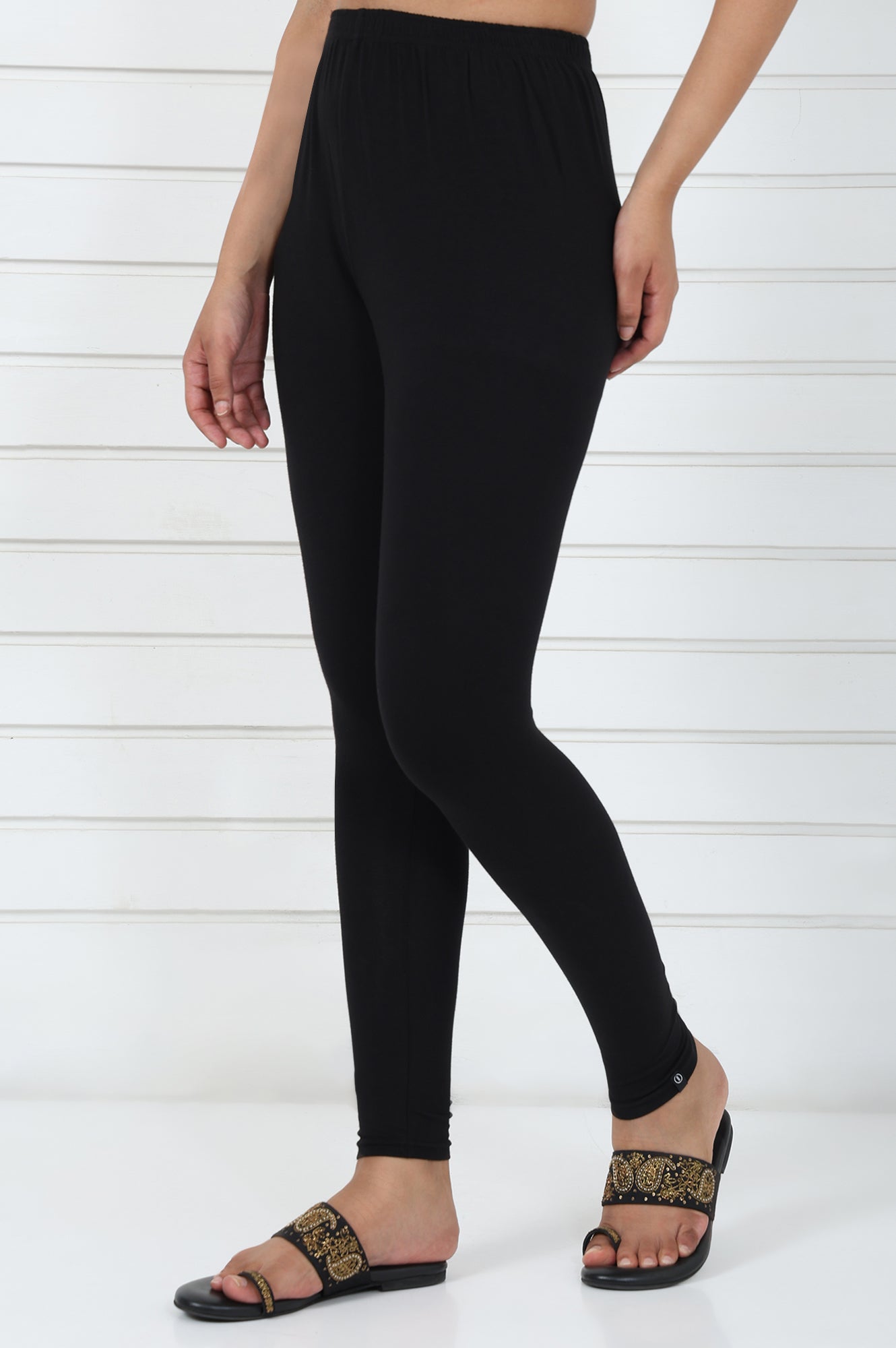 Black Solid Cotton Lyrca Skinny Fit Tights