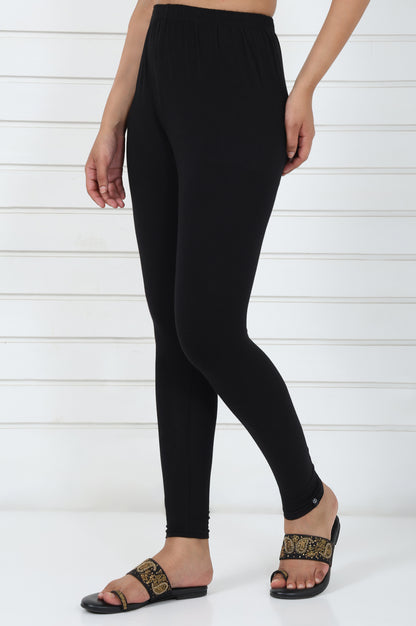 Black Solid Cotton Lyrca Skinny Fit Tights