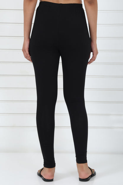Black Solid Cotton Lyrca Skinny Fit Tights