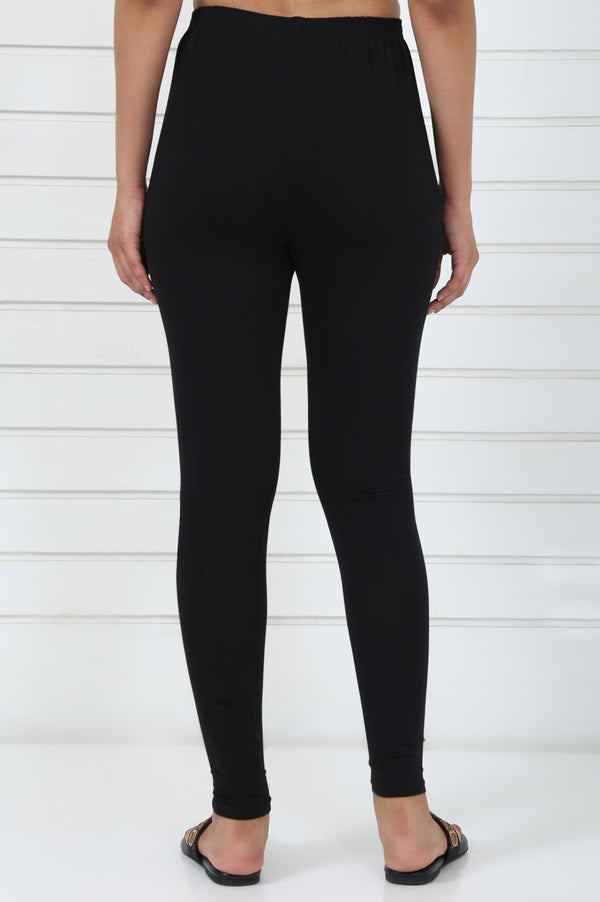 Black Solid Cotton Lyrca Skinny Fit Tights