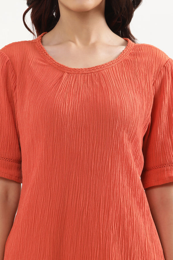 Rust Solid Straight Fit Rayon Palazzo With Elasticated Waist