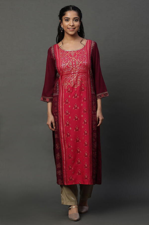 Elleven Women's Pink Metallic Embroidered Kurta