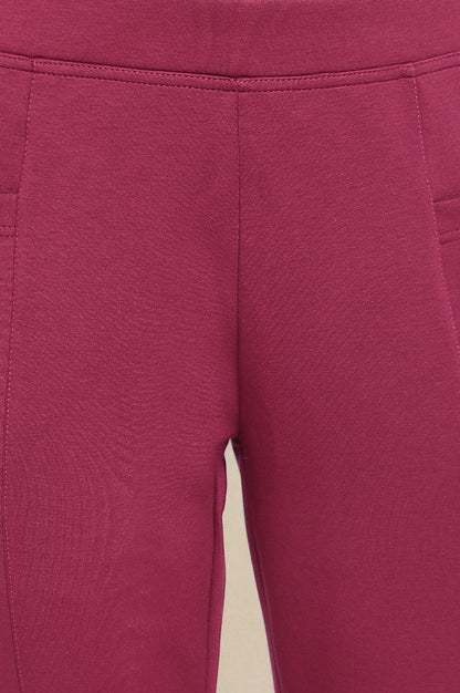 Purple Solid Mid Rise Tights in Calf Length