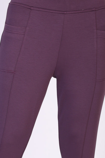 Purple Solid Skinny Fit Modal Tight
