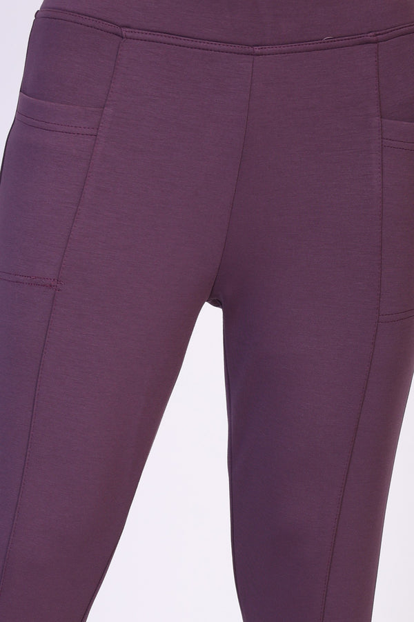 Purple Solid Skinny Fit Modal Tight