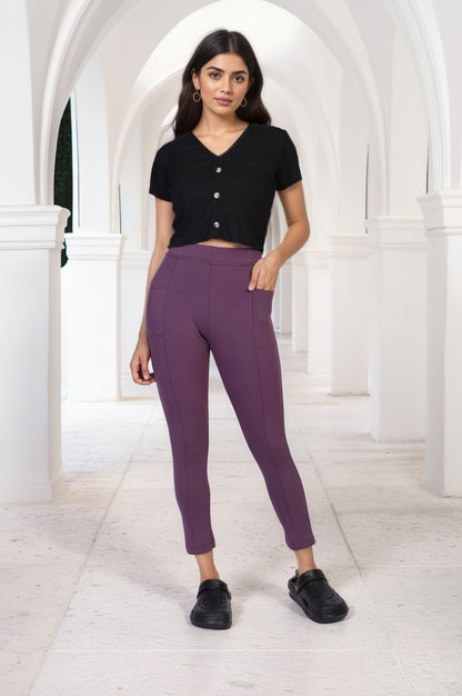 Purple Solid Skinny Fit Modal Tight