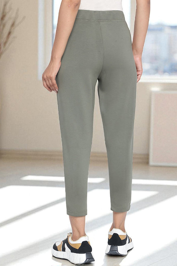 Green Solid Mid Rise Tights in Calf Length