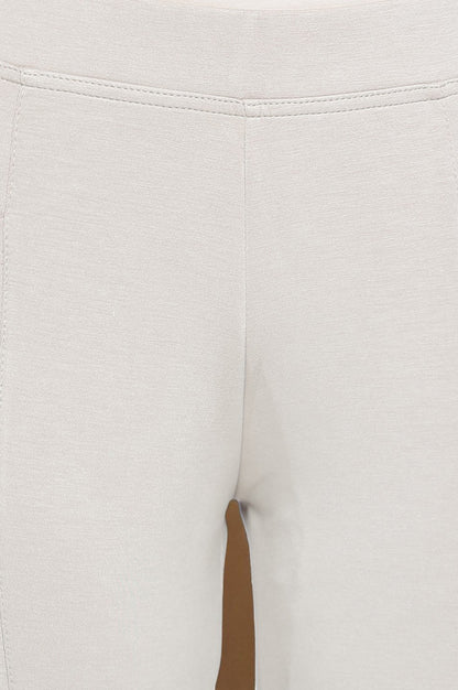 Tan Solid Mid Rise Tights in Calf Length