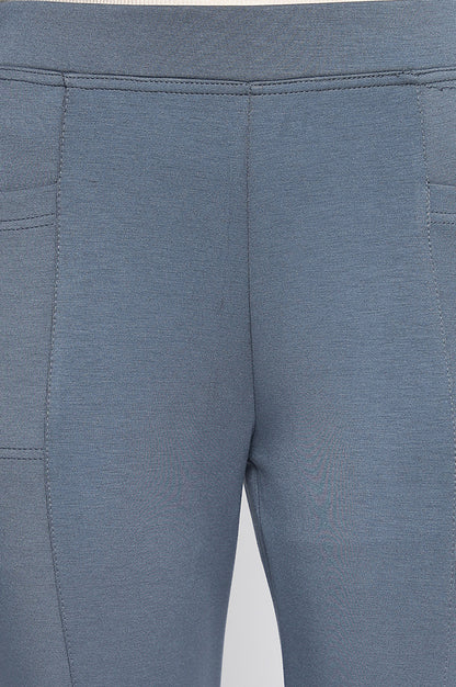 Grey Solid Mid-rise Ankle Length Yoga Tights