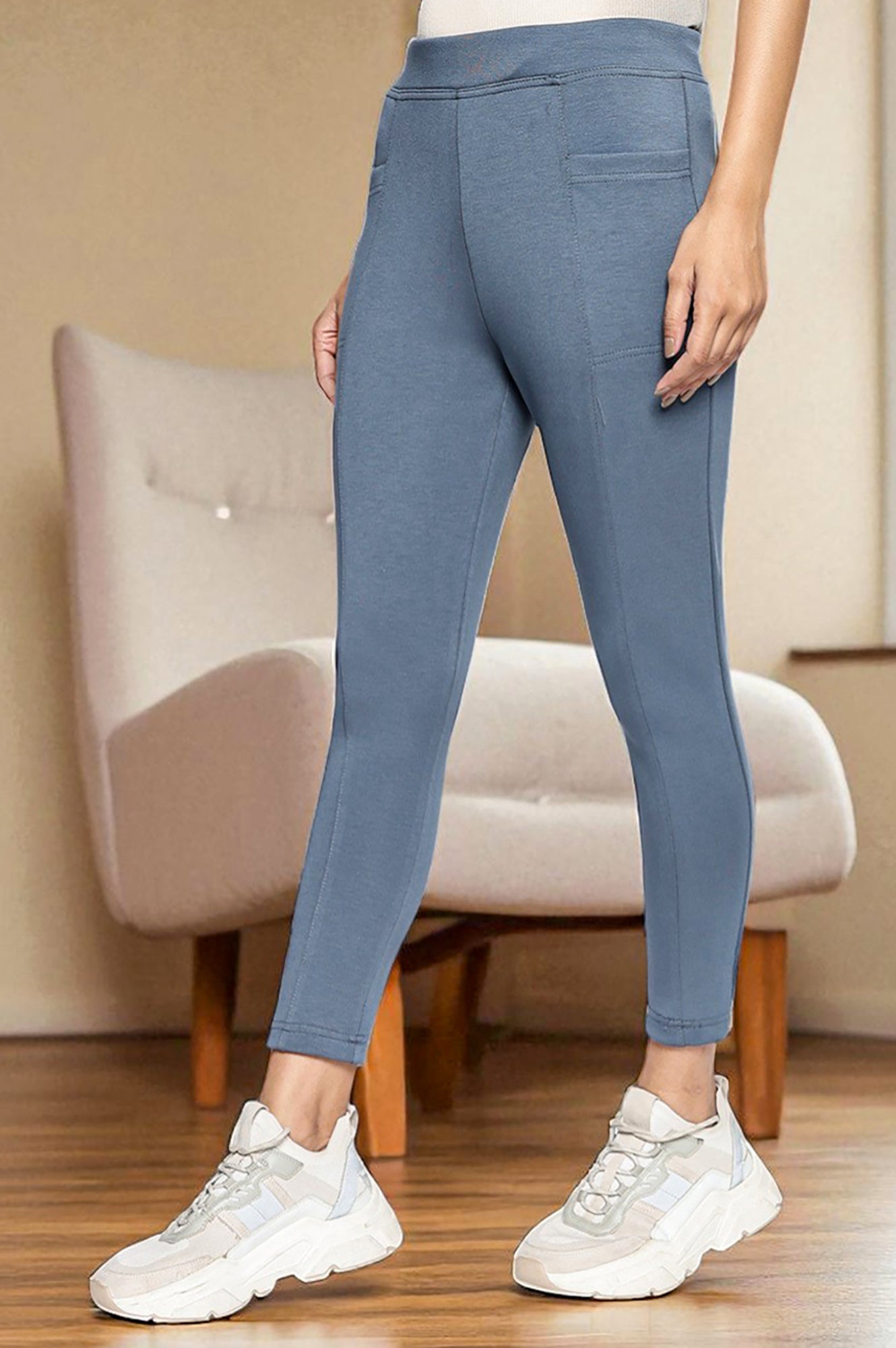 Grey Solid Mid-rise Ankle Length Yoga Tights