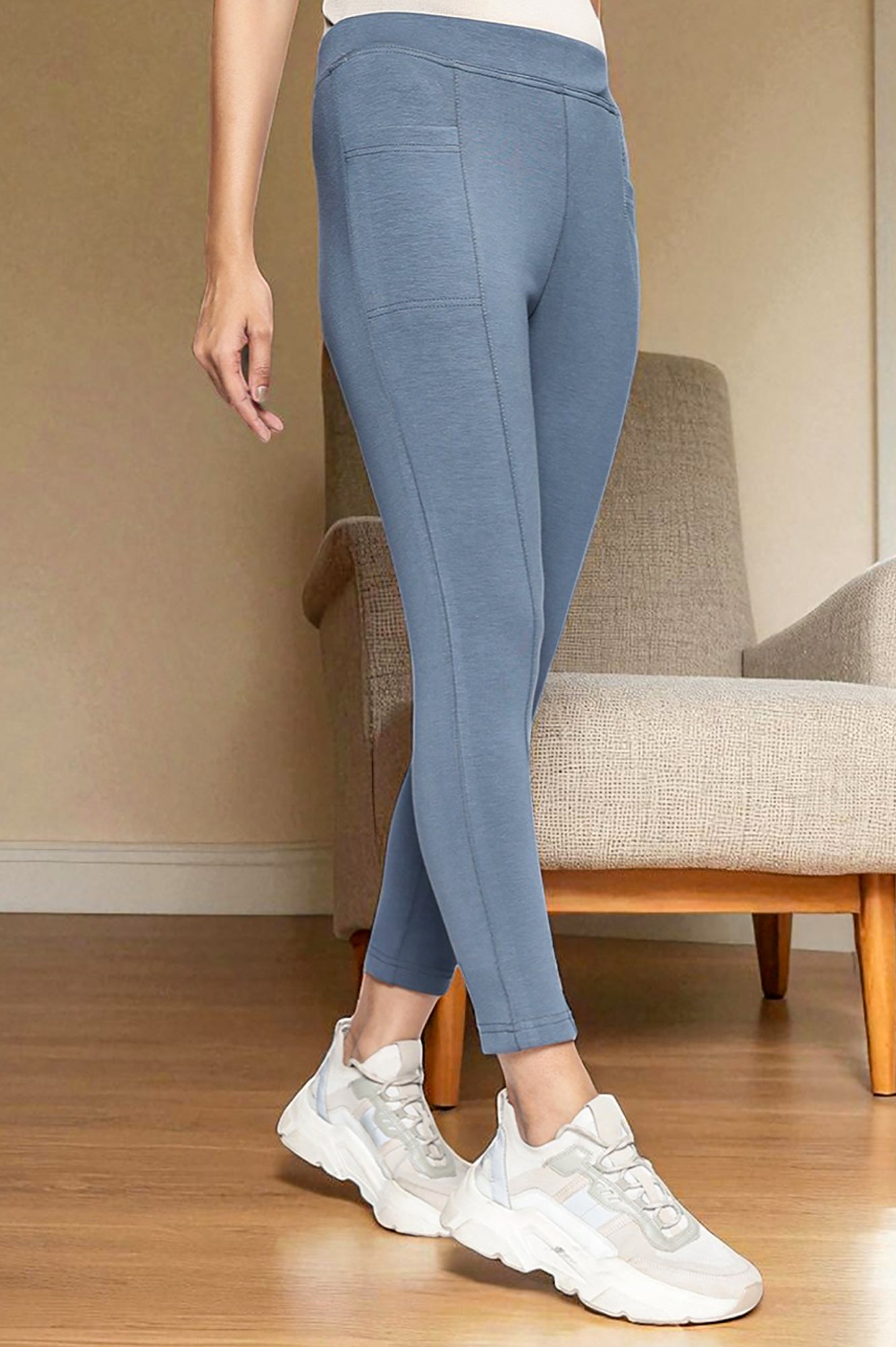 Grey Solid Mid-rise Ankle Length Yoga Tights