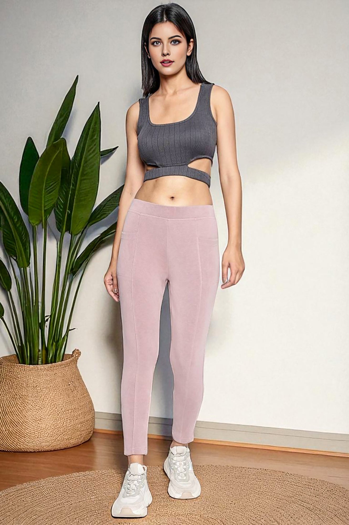 Pink Solid Mid-rise Ankle Length Yoga Tights