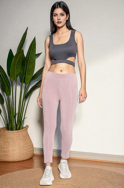 Pink Solid Mid-rise Ankle Length Yoga Tights
