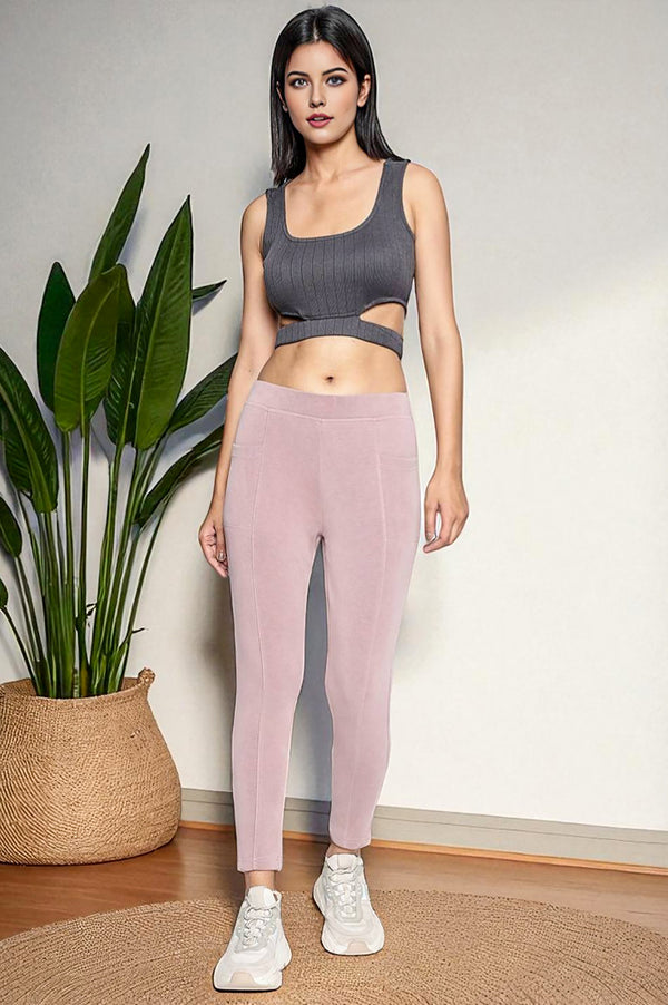 Pink Solid Mid-rise Ankle Length Yoga Tights
