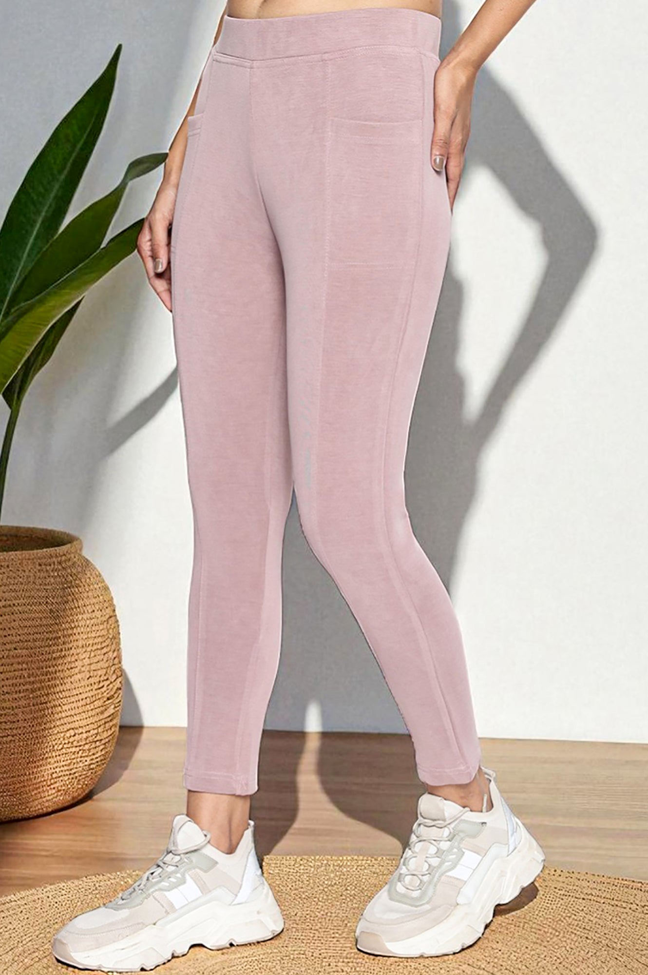 Pink Solid Mid-rise Ankle Length Yoga Tights