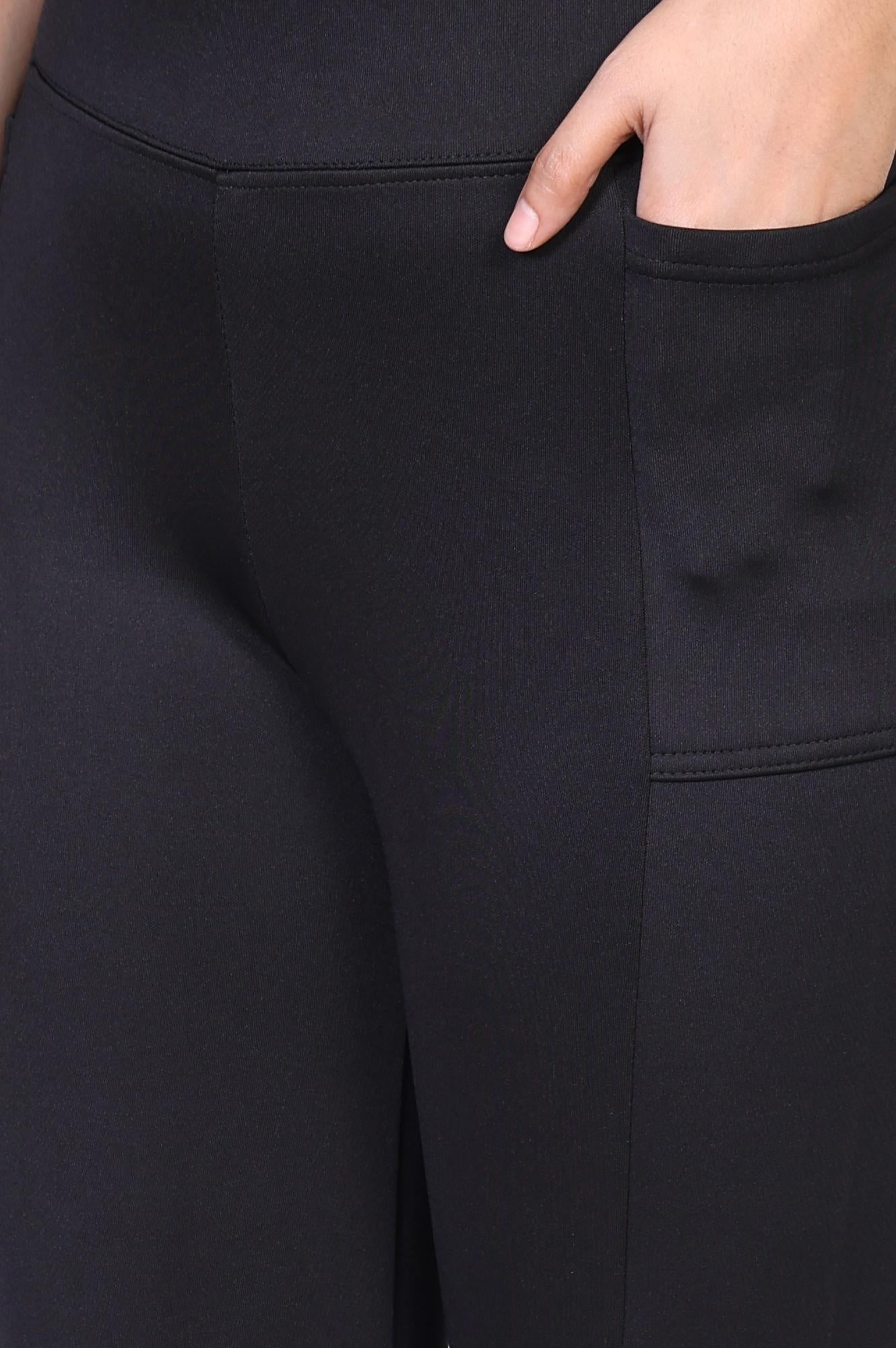 Black Solid Ankle-Length Rayon Tights