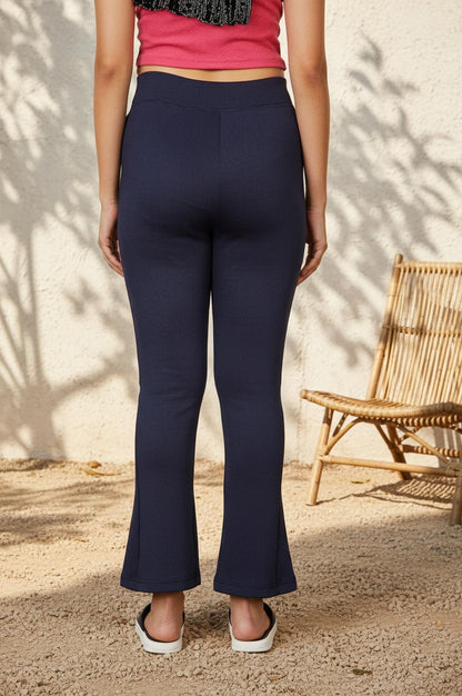 Navy Blue Solid Ankle-Length Rayon Tights