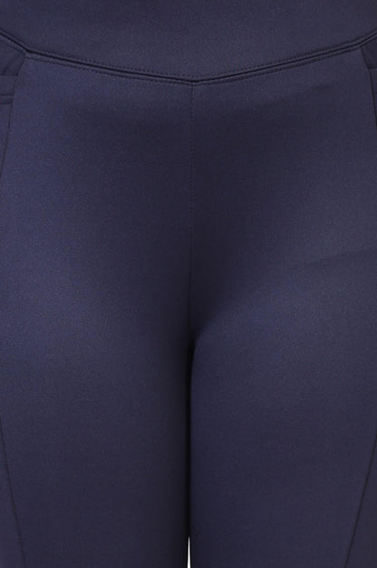 Navy Blue Solid Ankle-Length Rayon Tights
