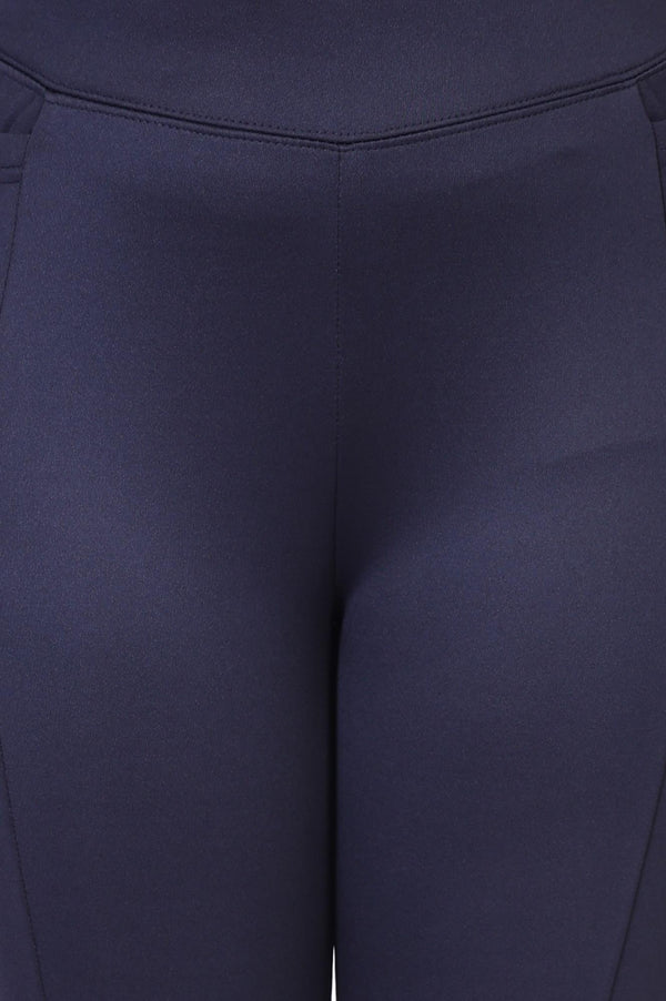 Navy Blue Solid Ankle-Length Rayon Tights