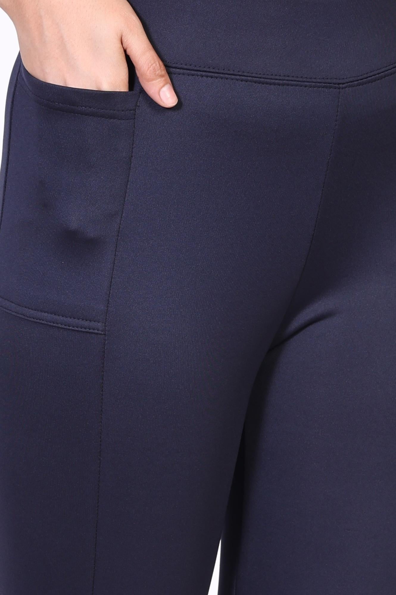 Navy Blue Solid Ankle-Length Rayon Tights