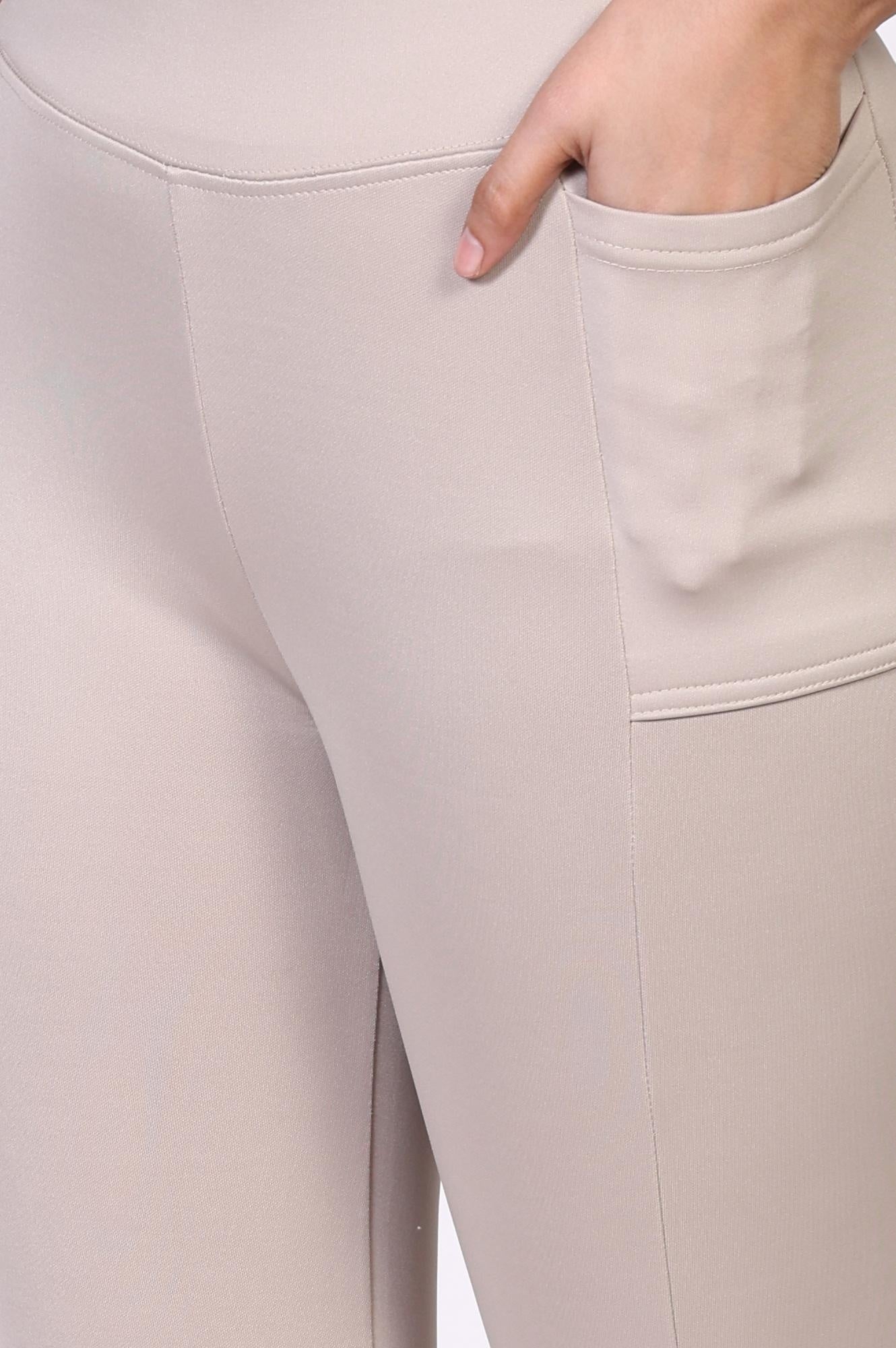 White Solid Flared Woven Tights