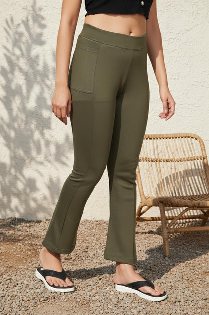 Olive Green Solid Ankle-Length Rayon Tights