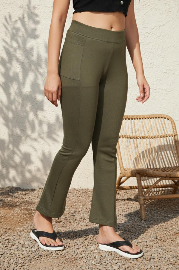 Olive Green Solid Ankle-Length Rayon Tights