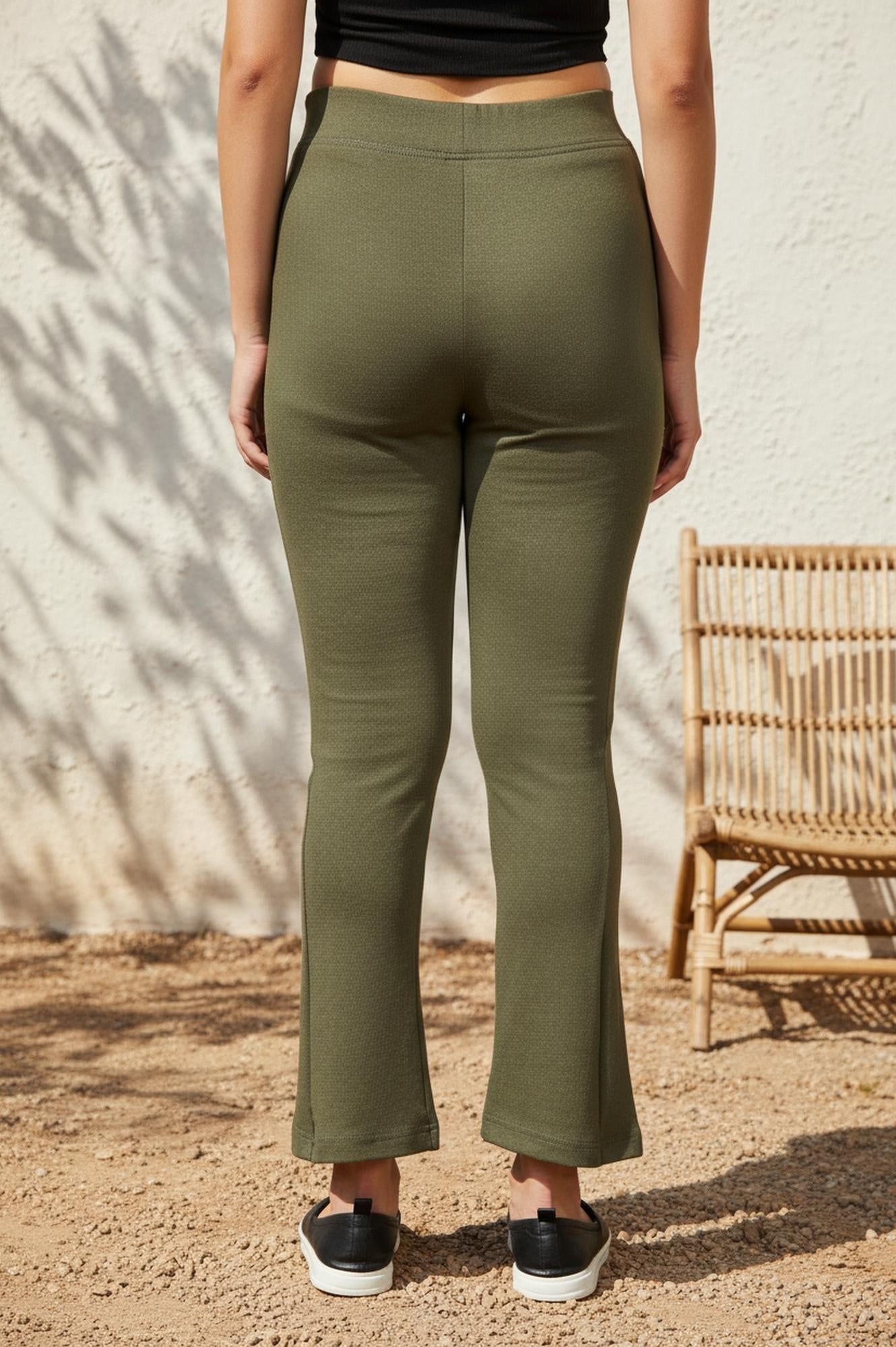 Olive Green Solid Ankle-Length Rayon Tights