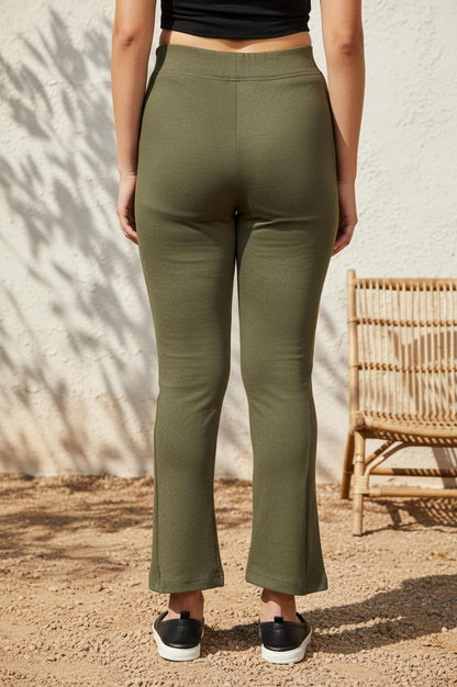 Olive Green Solid Ankle-Length Rayon Tights