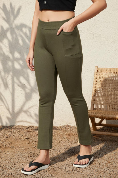 Olive Green Solid Ankle-Length Rayon Tights