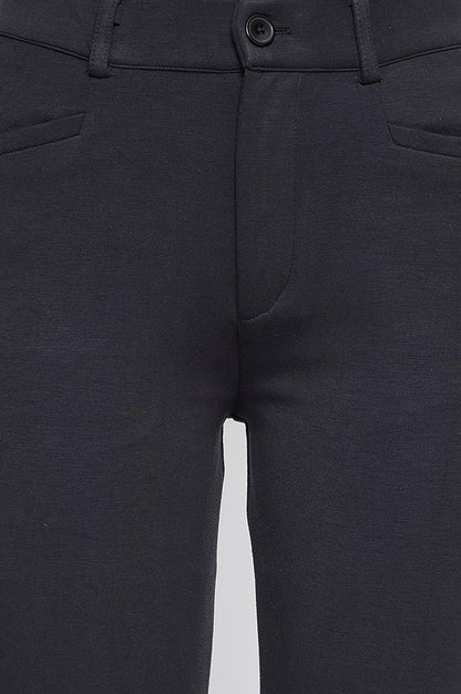 Black Solid Slim fit Trousers in Ankle Length